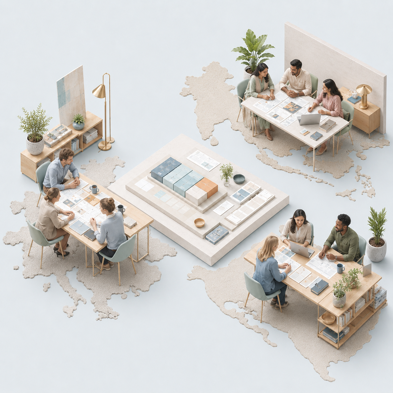 Mehrere internationale Teams arbeiten an einer gemeinsamen Delivery-Struktur.