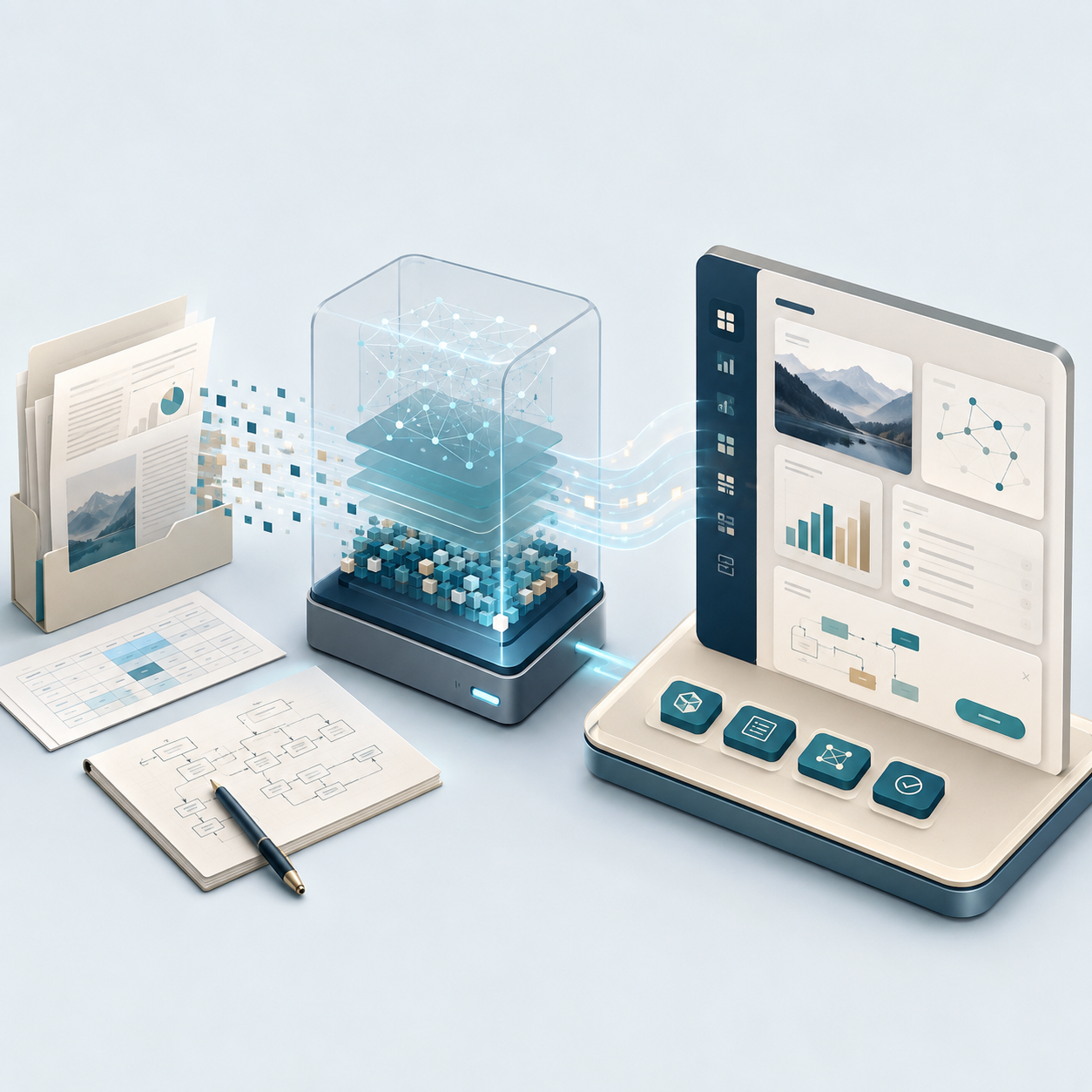 Dokumente und Daten werden mit KI analysiert und in eine konkrete digitale Lösung überführt.